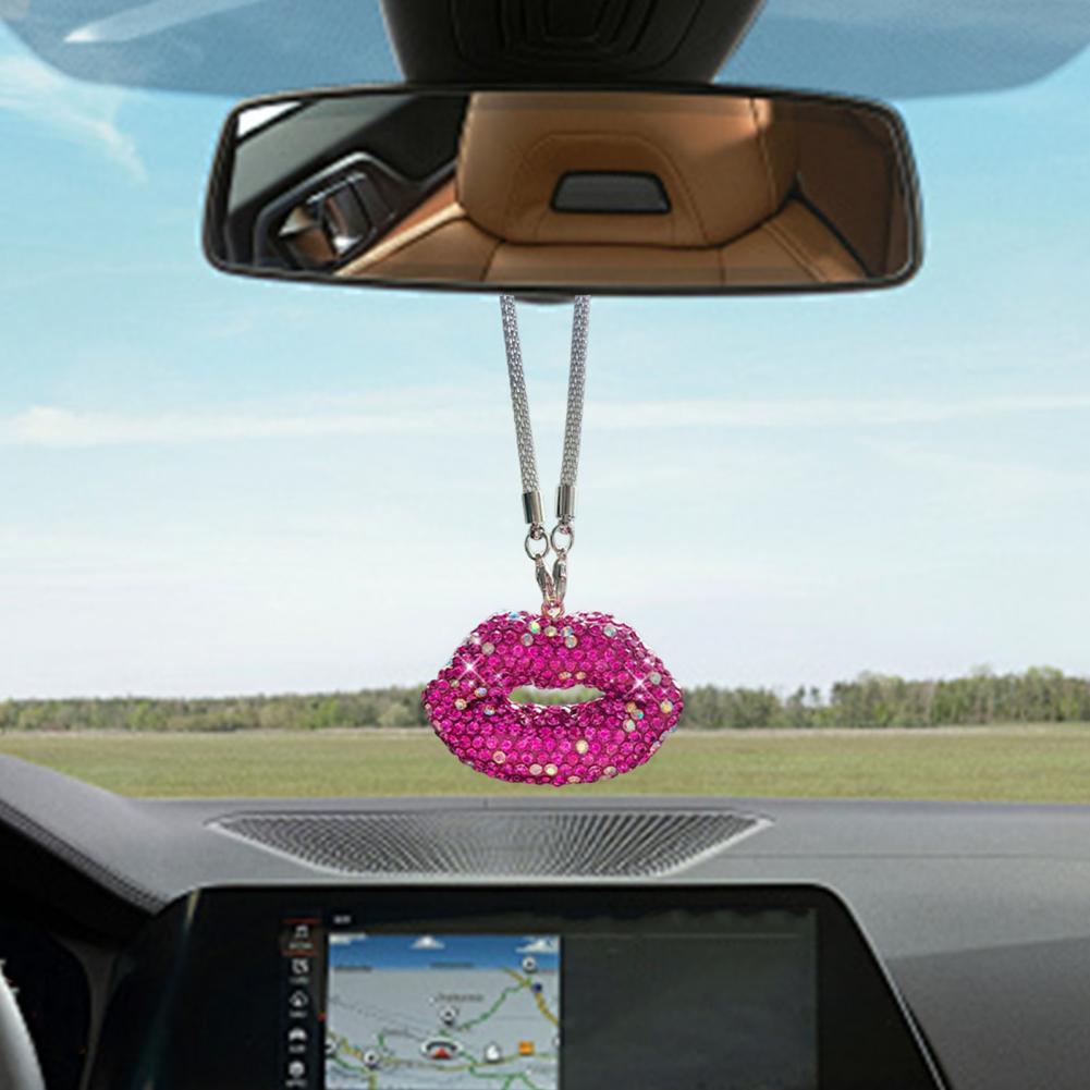 Rearview Mirror Pendant Sparkling Rhinestone Lip-shaped Car Rearview Mirror Charm Ornament Elegant Hanging Pendant for Car Rear