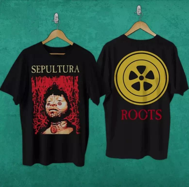 

Винтажная футболка Sepultura Roots 1996 года, с коротким рукавом, черная, унисекс, летняя, мужская футболка, черная футболка из хлопка с круглым вырезом XL