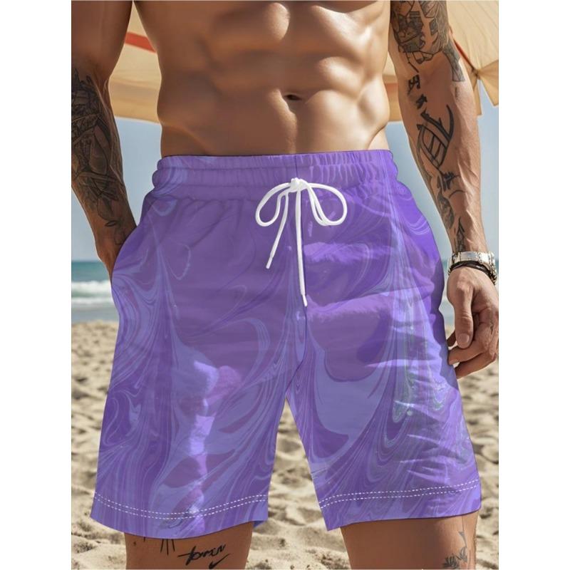 

Men s summer personalized purple abstract pattern printed beach pants, optional casual sports shorts in multiple specifications S