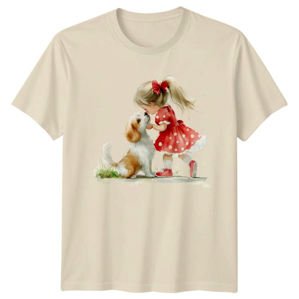 Girl And Dog Friendship Children Animals T Shirt Unisexs Ladies Unisexs Tee