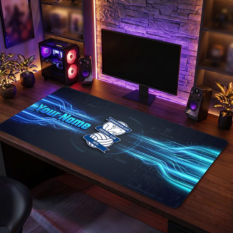 BIRMINGHAM CITY Custom Large Mouse Pad, Personalized Name Text Print, Football Logo Non‑Slip Desk Mat Gaming Gift