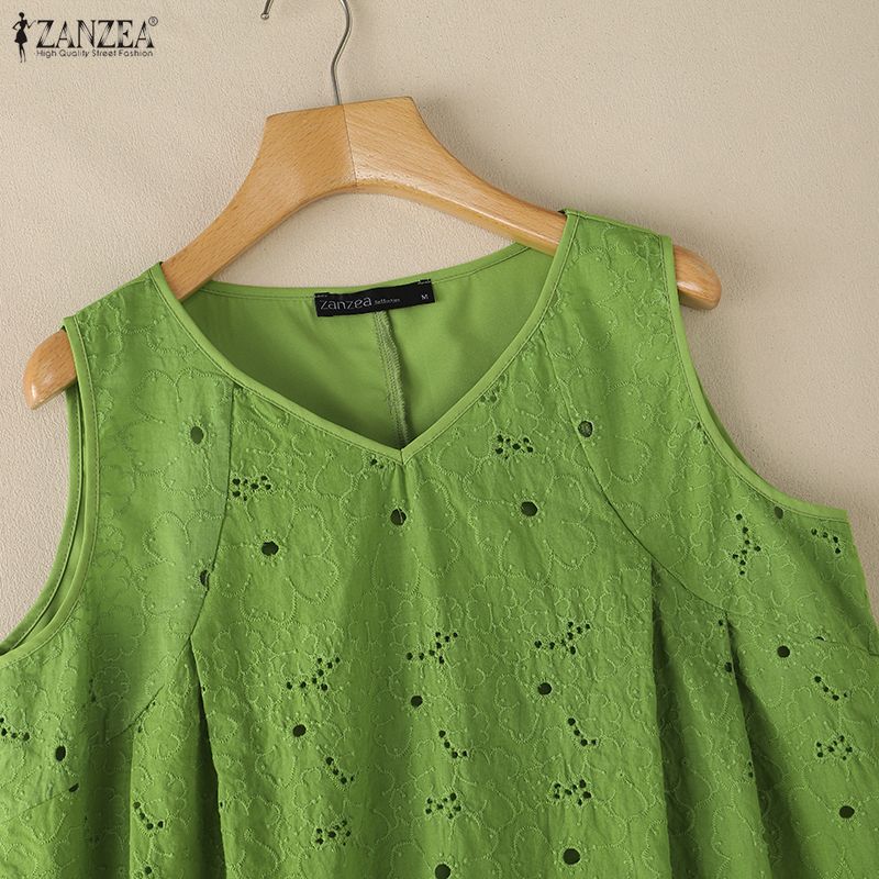 ZANZEA Women Casual V-Neck Sleeveless Lace Crochet Patchwork Tank Tops