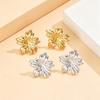 French Romantic 3D Floral Stainless Steel Earrings - Elegant Titanium Flower Studs for Women