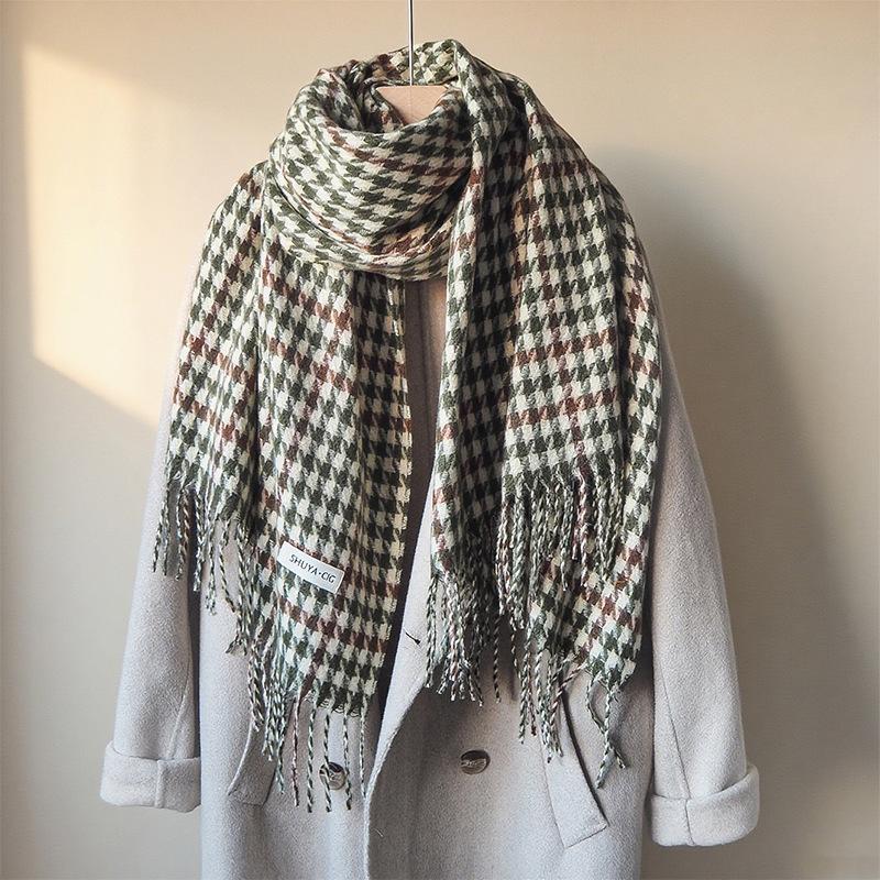 Korean Style All Match Fashion Plaid Scarf for Women Autumn and Winter New Student Warm and Cold Proof Tassel Shawl Scarf
