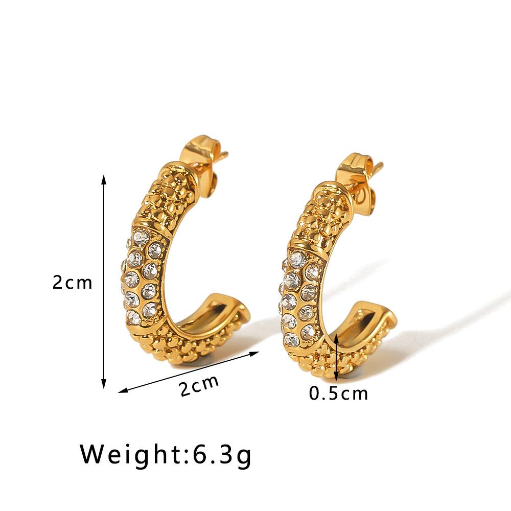 Goldfarbene Creolen für Damen mit eingelegten Zirkonia, besetzt, Stecker, Sommer