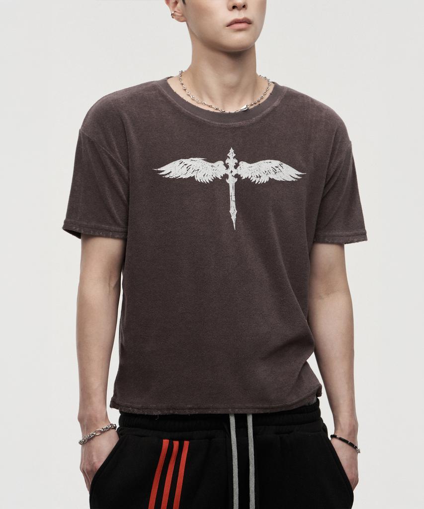 LANARCHIVE [0138] Antique Cross Wing Short Sleeve T-Shirt - Black