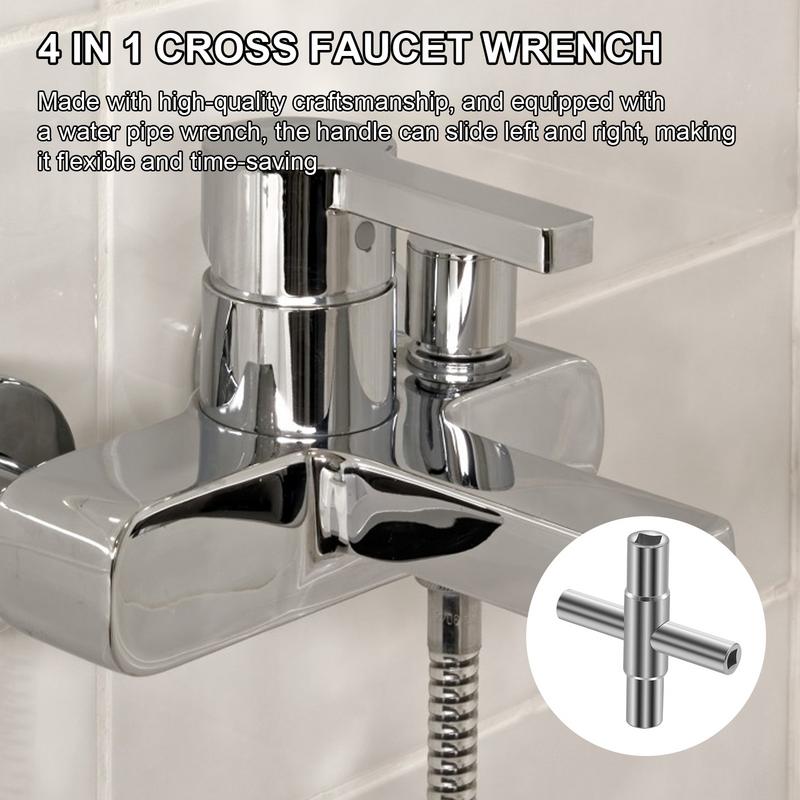4 In 1 Universal Faucet Wrench 4 Way Steel Sillcock Key Wrench Cross Key Wrench Sleeve Socket Cross Water Key For Valve Faucet