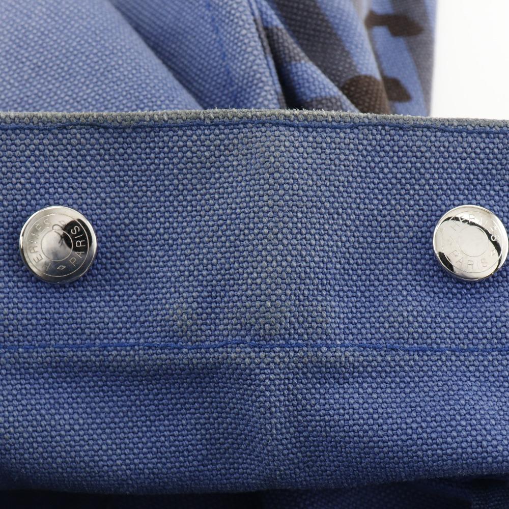 Hermes Chevault Tote Bag Blue / Black Canvas Hose Unisex Used