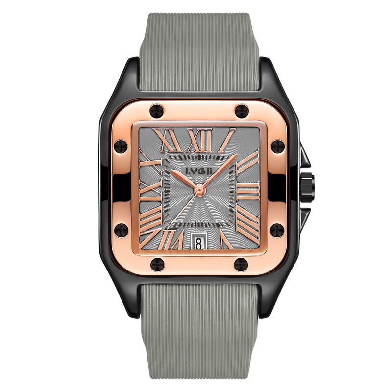 

Модные новые простые календарные ретро римские кварцевые часы Niche Square Casual Silicone Band Watch