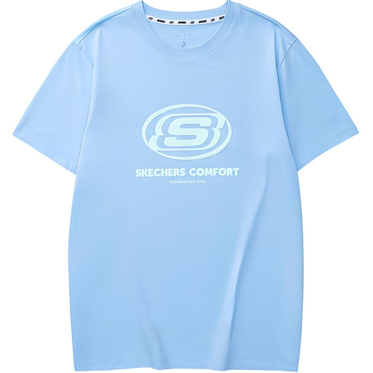 Skechers Logo Print Round Neck Quick-Dry Breathable Short Sleeve T-Shirt Unisex Tops Sky-Blue L224U064-016M XL