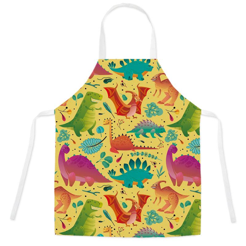 unframed Cartoon Dinosaur Cute Apron For Children Kitchen Cooking Linen Soft Fabric Adults Children Bib Apron