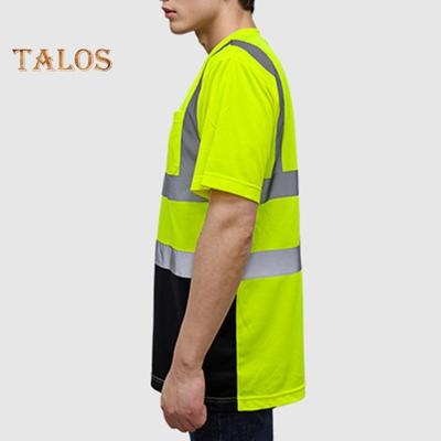 Men Reflective Clothes O-Neck Short Sleeve High Visibility T-Shirt with Mesh Panels Industrial Workwear