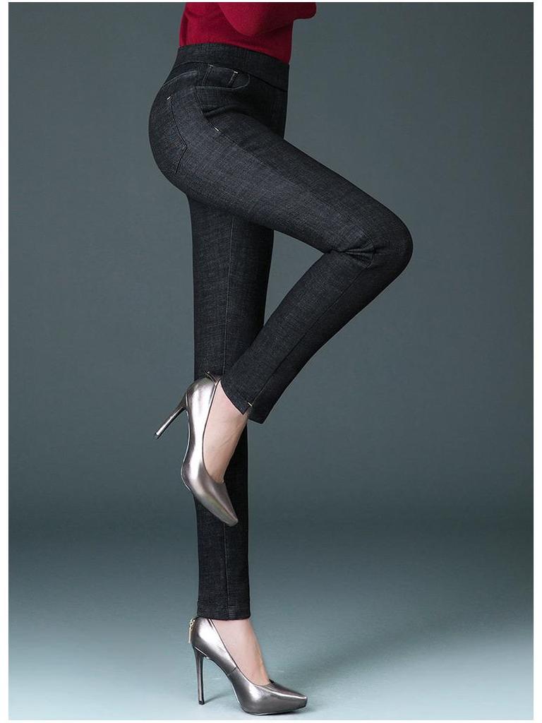 Damen High-Waist Stretch-Jeans mit Fleecefutter - Übergröße, Slim Fit, Warme Winterhose für Mütter mittleren Alters