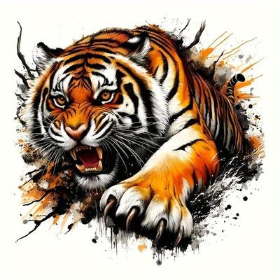 Calcomanía de Vinilo Tigre Feroz - Adhesivo Impermeable para Motocicletas, Coches, Portátiles, Paredes y Más - Diseño Vibrante Naranja y Negro