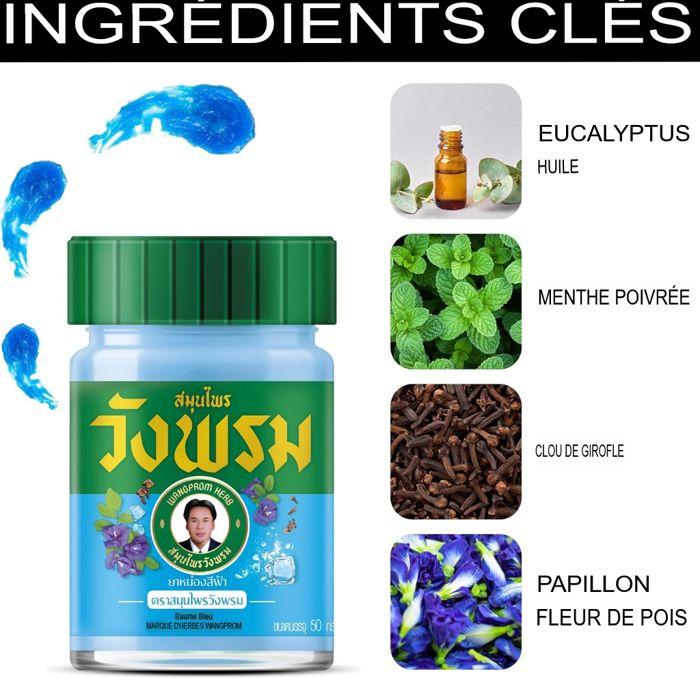 Baume aux Huiles Essentielles - Wang Prom - Bleu - 50g - Rafraîchissant - Bio