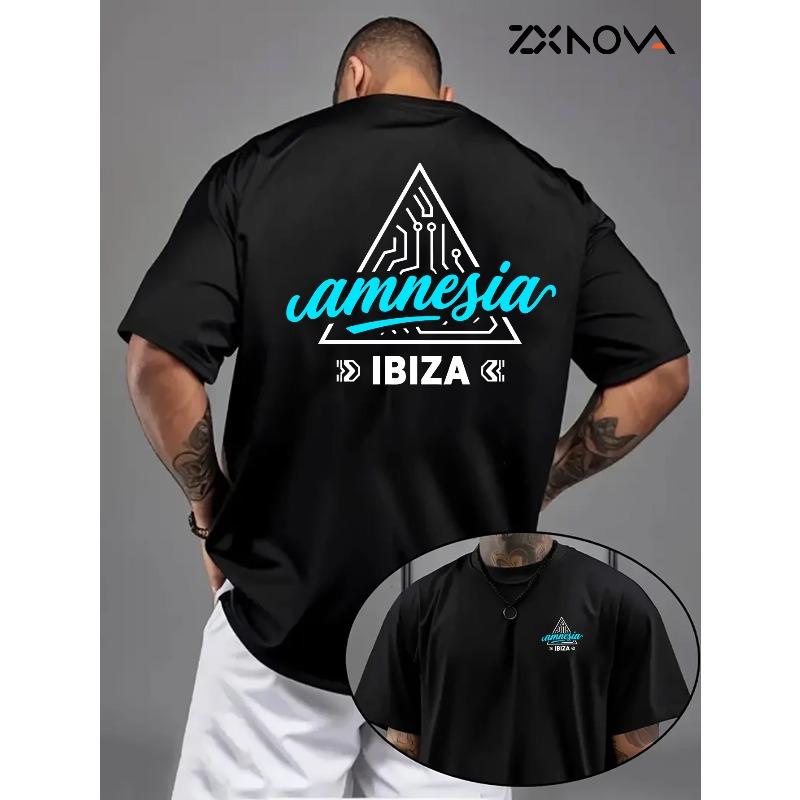 European Size Men's Amnesia Ibiza T-Shirt - Bold Print Short Sleeve Tee, Regular Fit Stretch Suitable for Sports & Casual Wear, Machine Washable