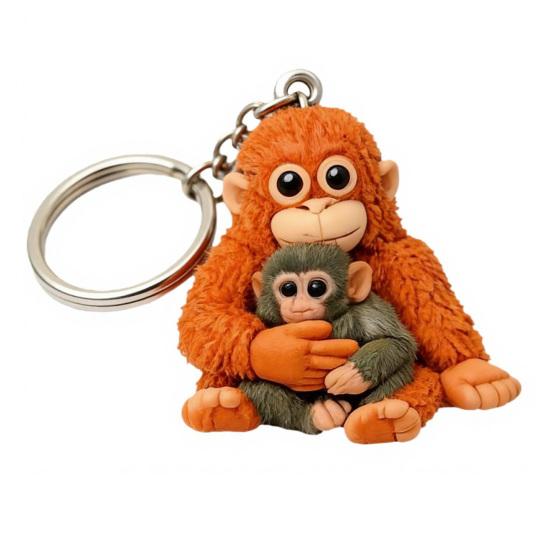 3D Monkey Keychain Cute Monkey Holding Plush Toy Keychain Decoration for Backpack Purse Bag Accessories