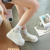 Echtes Leder Damen Weiße Schuhe Damen Plateau-Sneaker 7cm Absatz Freizeitschuhe Laufschuhe Mode-Sneaker bequem