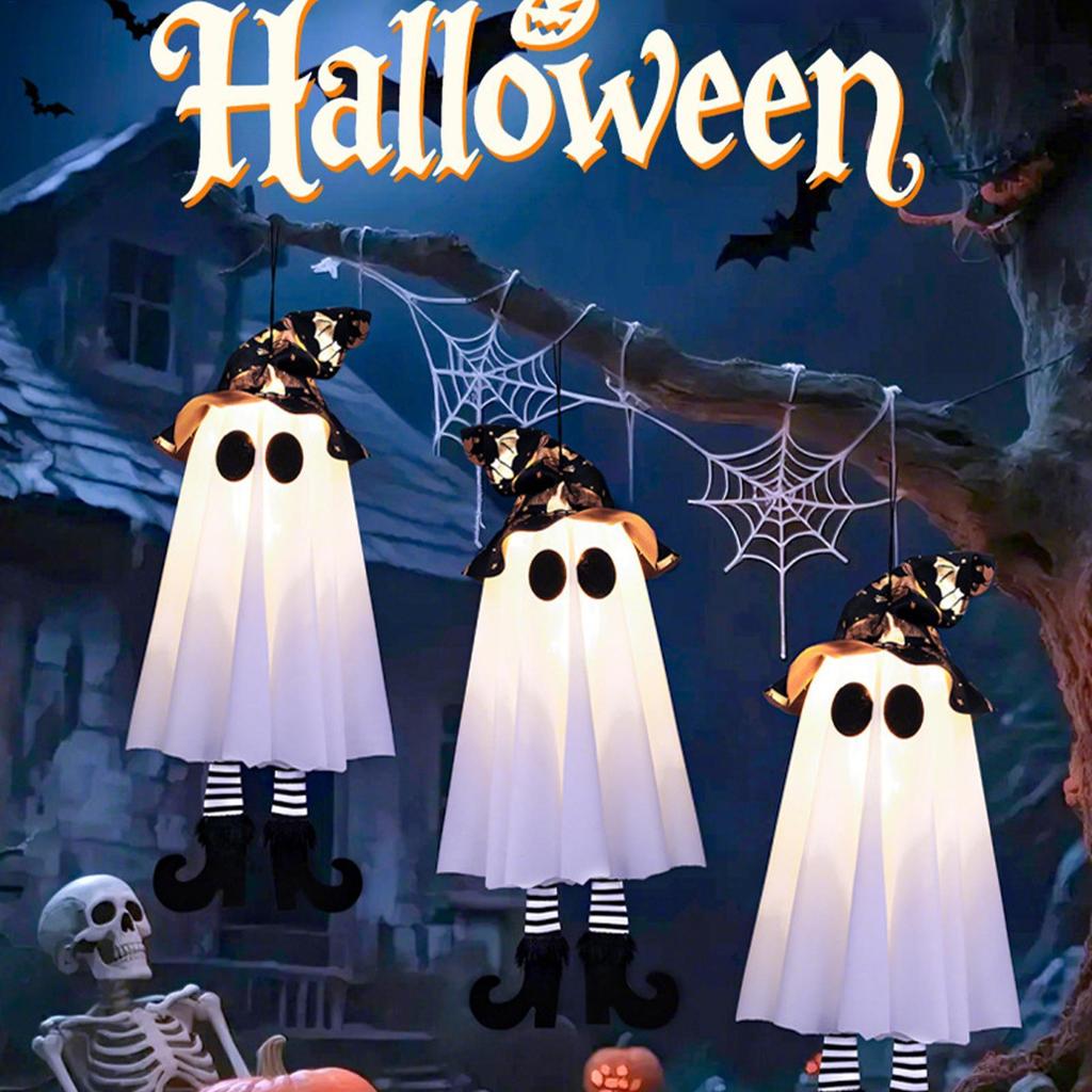 Hangable Lighted Glowing Ghost Halloween Light Up Hangable Ghost Outdoor Lighted Ornaments For Garden Lawn Porches Patio