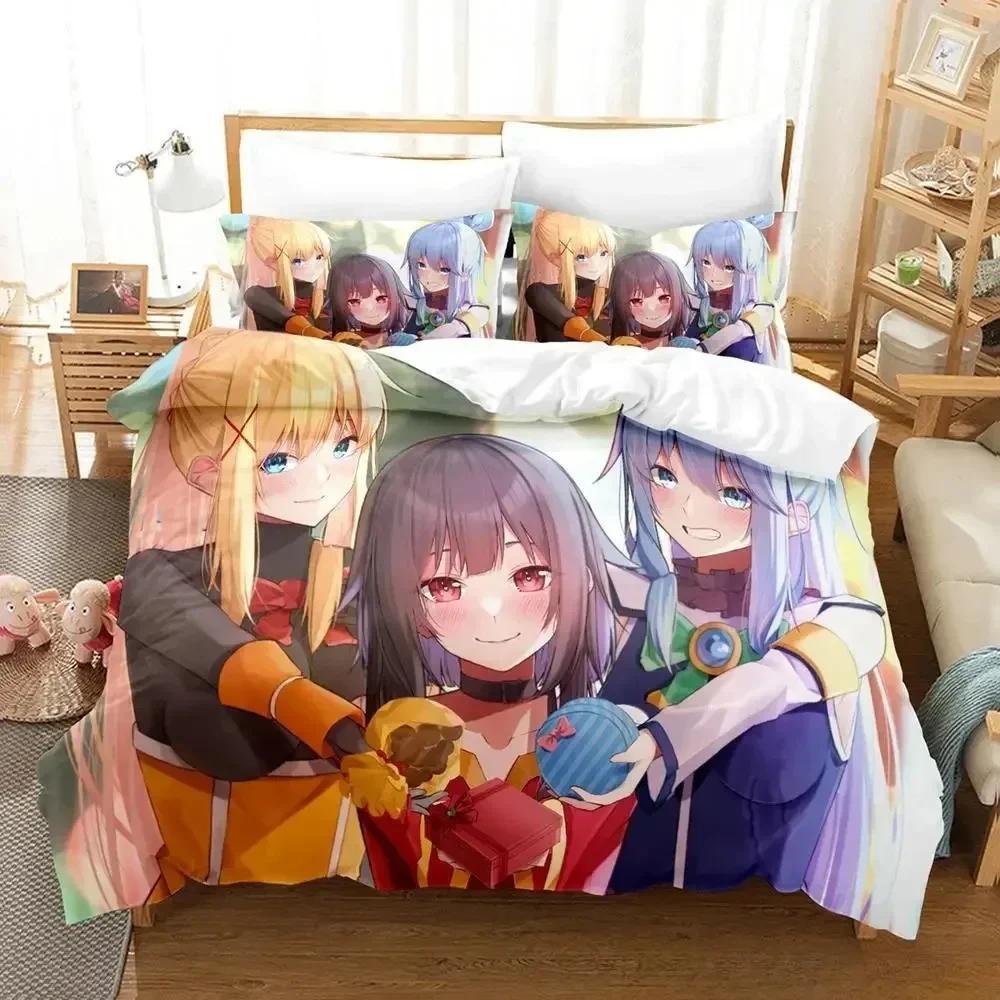 3d Kawaii KonoSuba Bedding Set Printed With Pillowcase Bed Duvet Cover Soft Queen King Size Bedclothes Home Adult Kid Bedroom