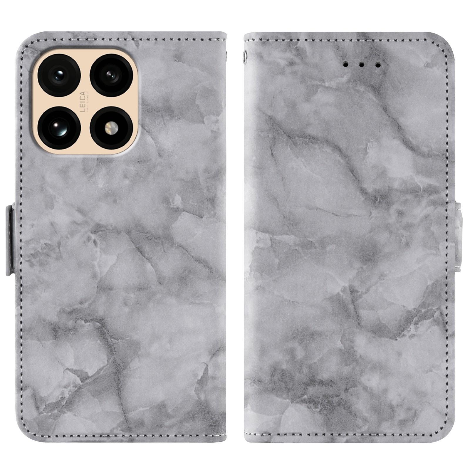 

For Xiaomi 15T Leather Case Marble Pattern Phone Wallet Stand Cover with Wrist Strap