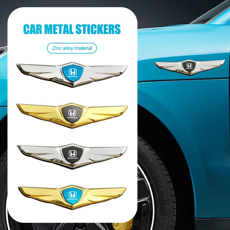 BXK3 Fashion Wing Shape Zinc Alloy Sticker Car Metal Chromed Emblem Badge Sticker For Honda Civic Fit Jazz Accord Pilot CRV Odyssey