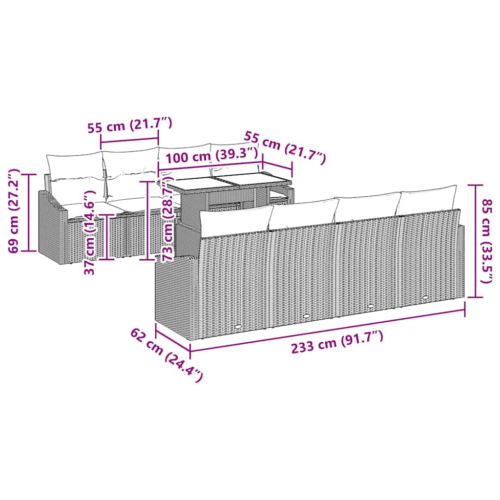 7 Piece Garden Sofa Set with Cushions Brown and Cream Poly Rattan