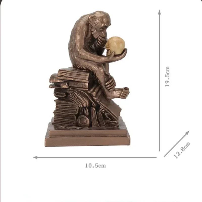 Creative Skull Darwin Ape Resin Sculpture Cabinet Study Entrance Living Room Office Desktop Decor Home Historical Crafts Gift