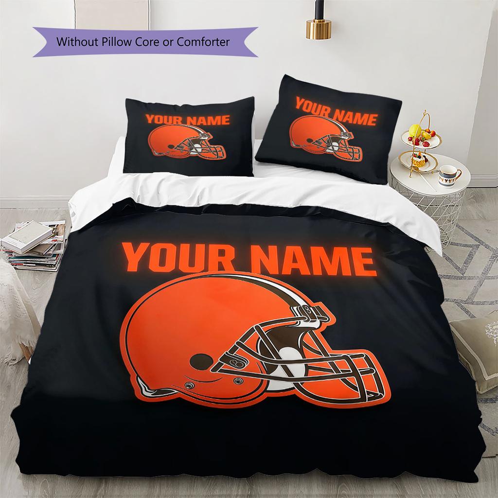 Custom Name,Cleveland Browns Pattern Bedding Home Decoration Birthday Gift ( 1 duvet cover + 2 pillowcase, without core),fan merchandise.