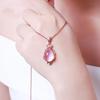 Silver-Plated Fairy Necklace: Pink Crystal & Hibiscus Stone Pendant On Rose Gold Clavicle Chain, Perfect Gift for Women
