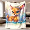 1pc Cute Fawn Print Flannel Blanket | Soft & Warm Polyester, Digital Print with Vibrant Floral & Bubble Design, Portable for Bed, Travel, Camping, Liv