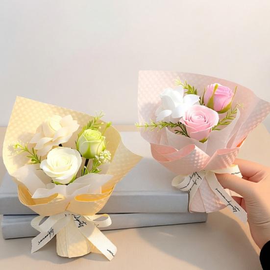 3 Heads Mini Artificial Rose Soap Flower Bouquet Preserved Rose Flower with Aromatherapy Valentine's Day Gifts for Women Mom Wife