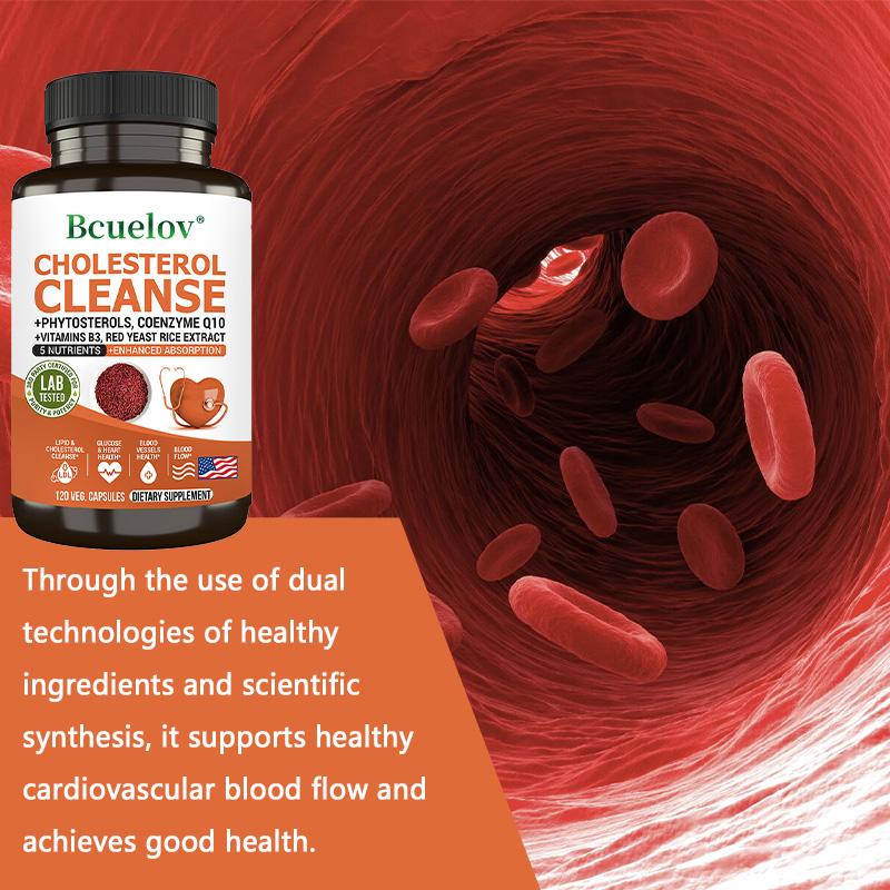 Bcuelov Cholesterol Cleanse Supplement, Red Yeast Rice, Phytosterols, CoQ10 Niacin, 120 Capsules