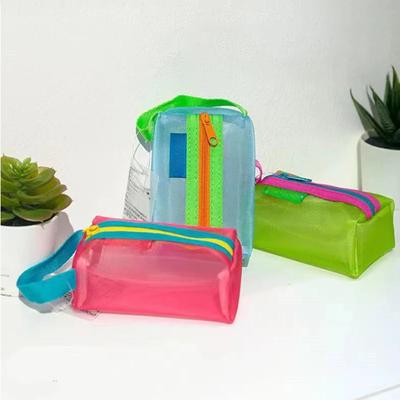 Nuovo Mini Carino Borsello Cosmetico Colorblock in Nylon e Rete Borsa per Trucco Portatile Organizzatore per Cavi Dati, Caricatore, Auricolari Portamonete Pouch