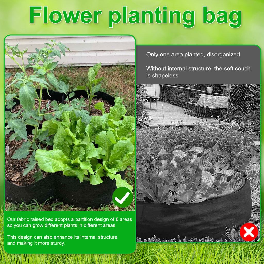 4/8 Grids Garden Raised Planting Bed Fabric Raised Garden Bed Square Felt Garden Flower Grow Bag Vegetable Planter Pot