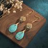 Bohemian Turquoise Drop Dangle Earrings Gemstone Ethnic Ear Hook 18K Gold Plated