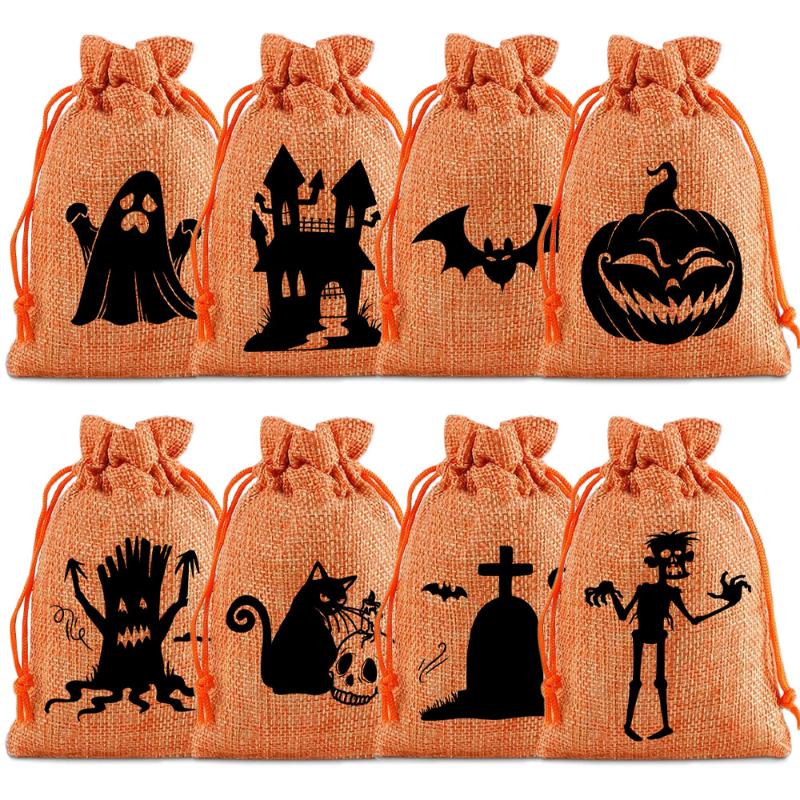 

8/12Pcs 2025 New Halloween Gift Bags Children S Trick-Or-Treat Candy Bags Pumpkin Bags Flannel Drawstring Candy Bags 10X12Cm 1