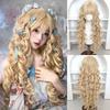 28 Zoll Lange Blonde Cosplay Perücke Harajuku Lolita Perücke mit Pony Prinzessin Lockige Gewellte Perücke JK Mädchen