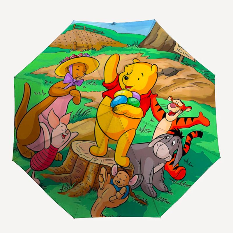 1pc Happy Color Winnie the Pooh Family Outdoor Umbrella - Automatic Opening/Closing, Portable Folding Design, 8-Rib Iron Frame, Festival Gif