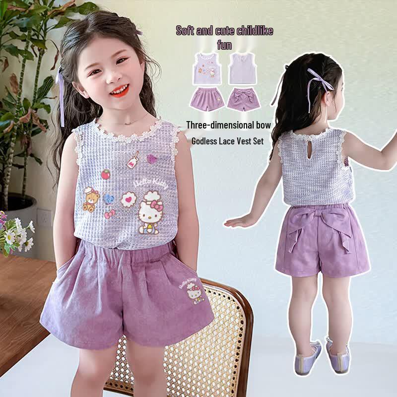 Hello Kitty Girls  Summer Sleeveless Knit Vest & Shorts Set 120