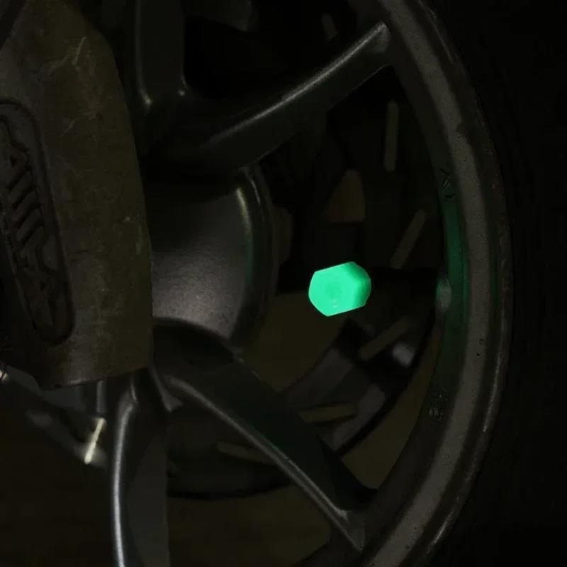 4pcs Luminous Valve Caps Fluorescent Night Glowing Car Motorcycle Bicycle Bike Wheel Tyre Hub Luminous Valve Stem Caps Decors Valve Stems 1