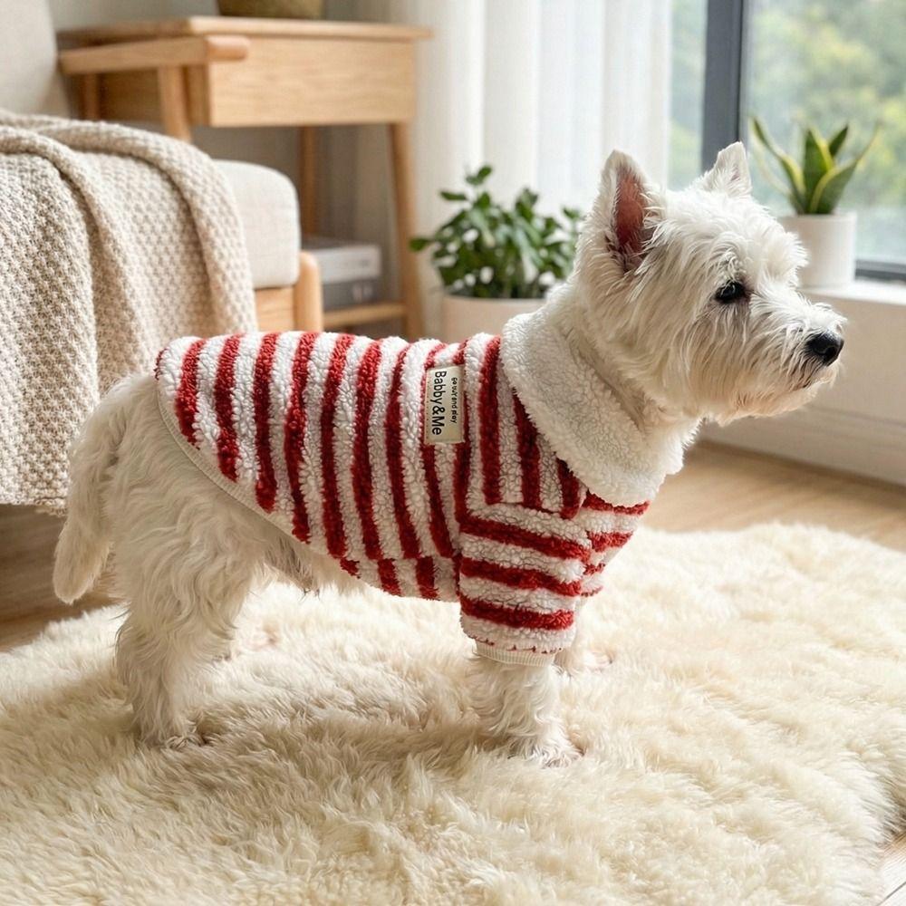Elastic Polar Fleece Dog Striped Hoodie Windproof Breathable Dog Pullover Comfortable Thick Warm Pet Overalls Casual Wear