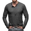Men's Deep Blue Henley Neck Long Sleeve Casual Shirt with Stretch Comfort Fit