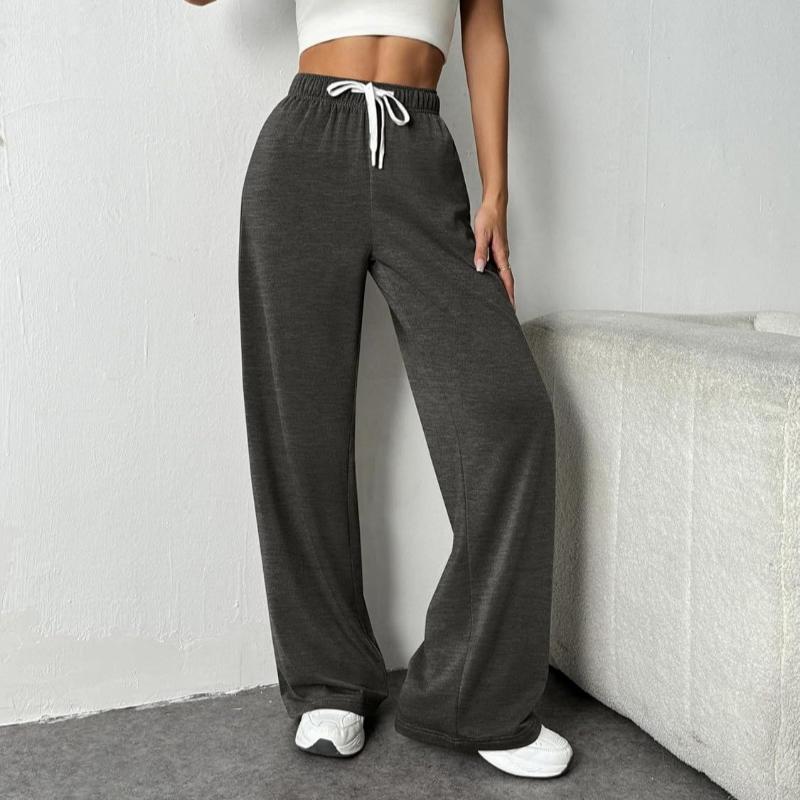 Herbst und Winter Sport Plus Größe Weite Beinhose Damen Hohe Taille Kordelzug Lockere Freizeithose Damen mit Taschen Fashion Solid Loose Pants 24962