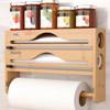 Bamboo Cling Wrap Cutter Box with Kitchen Paper Holder 2 In 1 Storage Organizer for Home