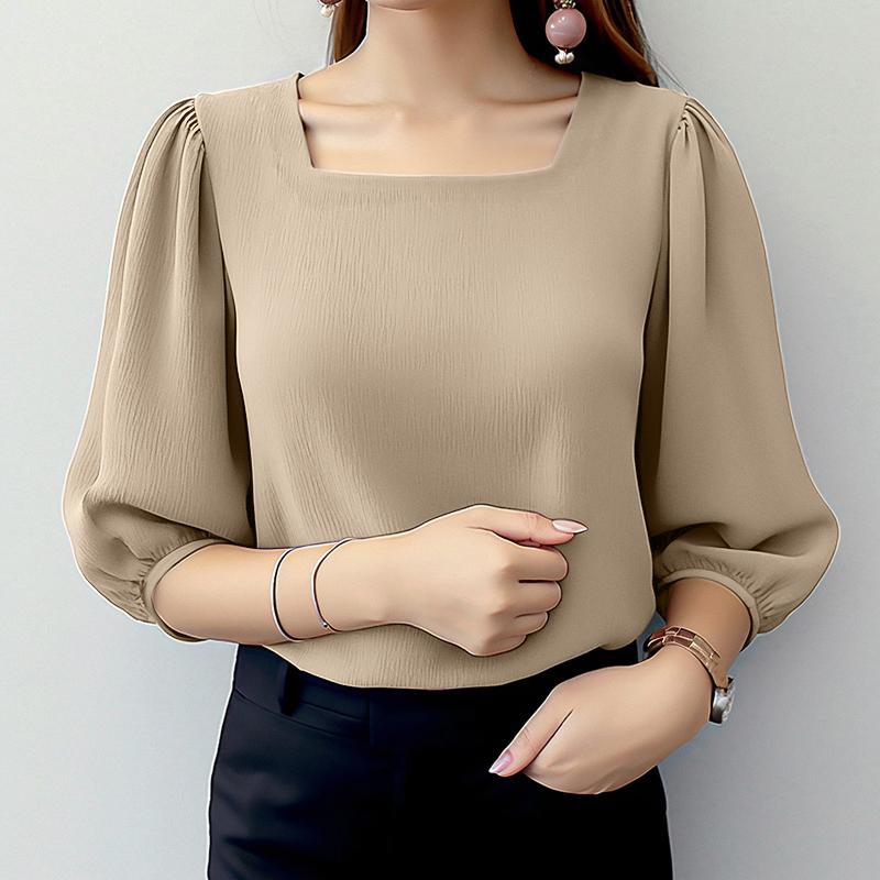 

ZANZEA Women Casual Square Neck Loose 3/4 Sleeve Plain Blouse XL