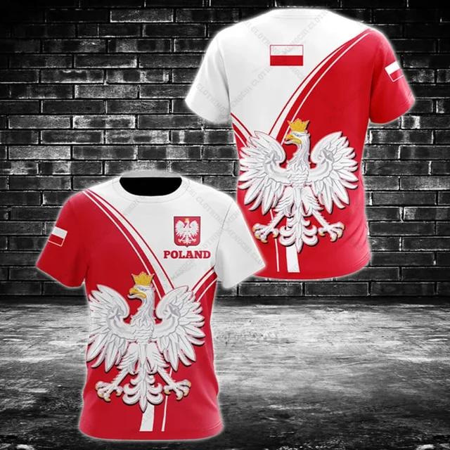 Odznak polské vlajky Warrior Camouflage 3D tištěný Pánské Crew Neck Krátký rukáv Oversized Volné Módní tričko Sportovní Rychleschnoucí