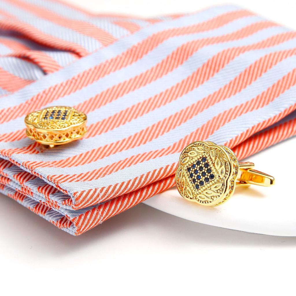 Hot-Selling High-Quality Light Luxury Blue Diamond Square Copper Gold French Men'S Cufflinks Jewelry