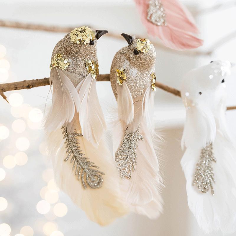 1/2pcs Foam Indoor & Outdoor Use Christmas Tree Ornaments Glitter Artificial Birds Colorful Clip-On with Feathers Christmas Birds