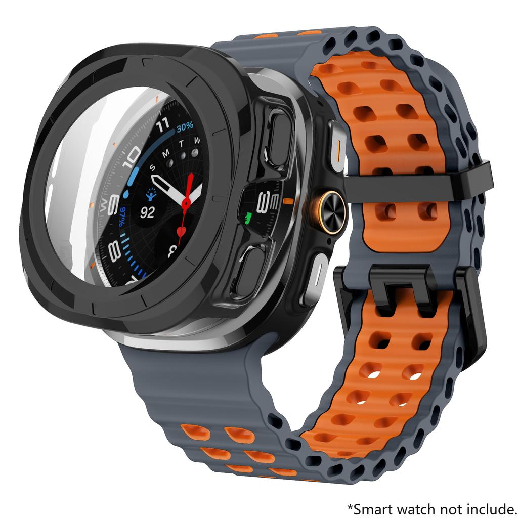 Glass+Case+Band For Samsung Galaxy Watch Ultra Strap 47mm Sport silicone Bracelet for Galaxy Watch Ultra 7 47 Strap Accessories